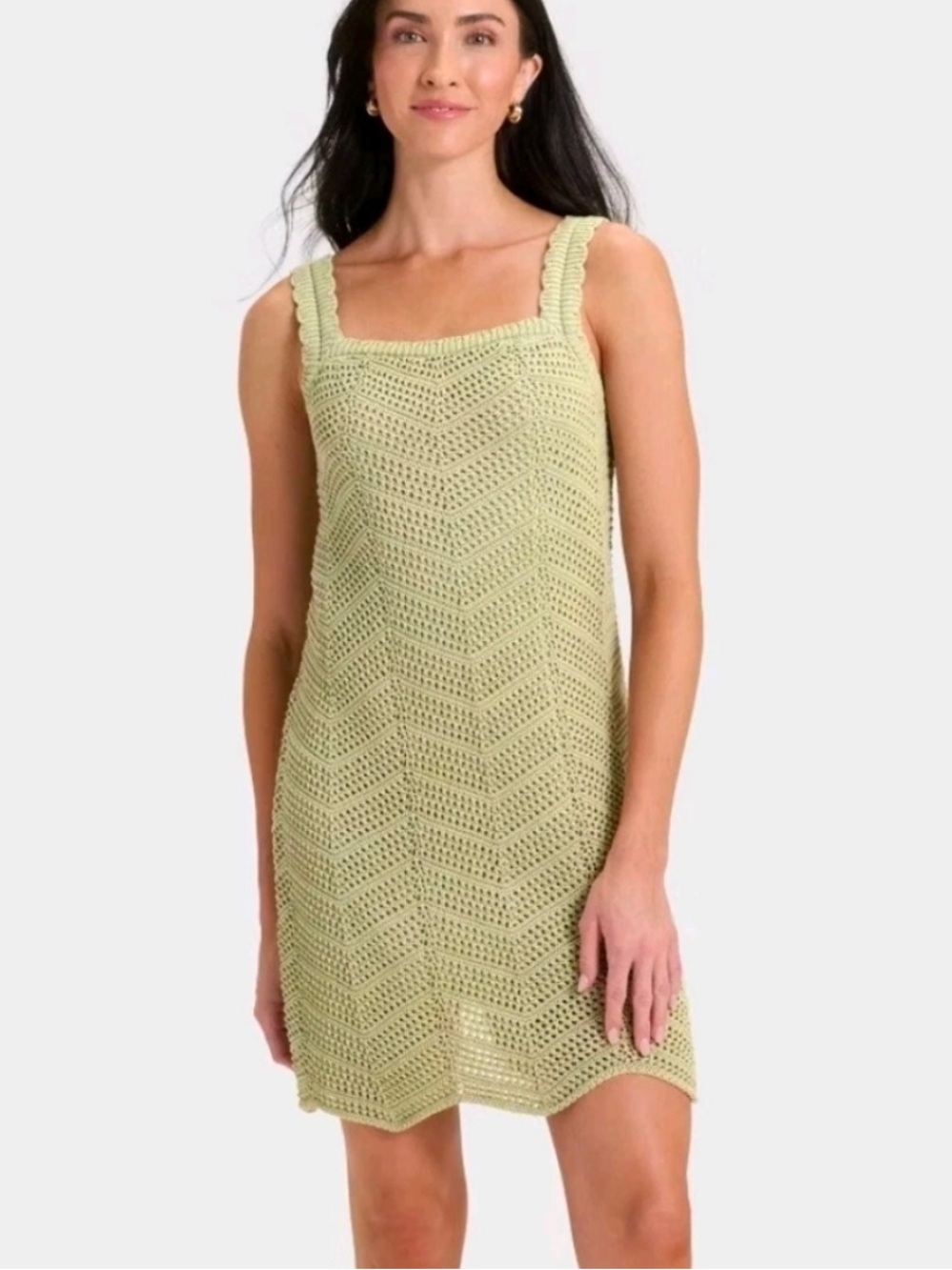 A New Day Women's Crochet Mini Shift Dress Size Small Khaki Green Sleeveless NWT